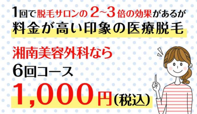 医療脱毛が湘南美容クリニックなら6回コース1,000円(税込)で受けられる
